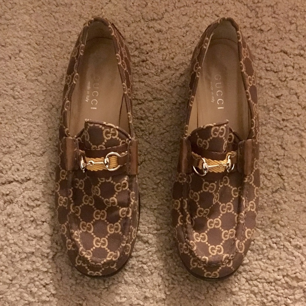 Brown & Gold Gucci Loafers